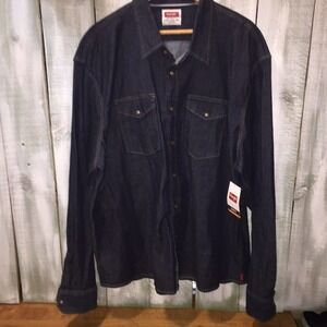 WRANGLER BUTTON UP DENIM SHIRT 3XL WESTERN COWBOY PEARL SNAP VINTAGE Indigo New